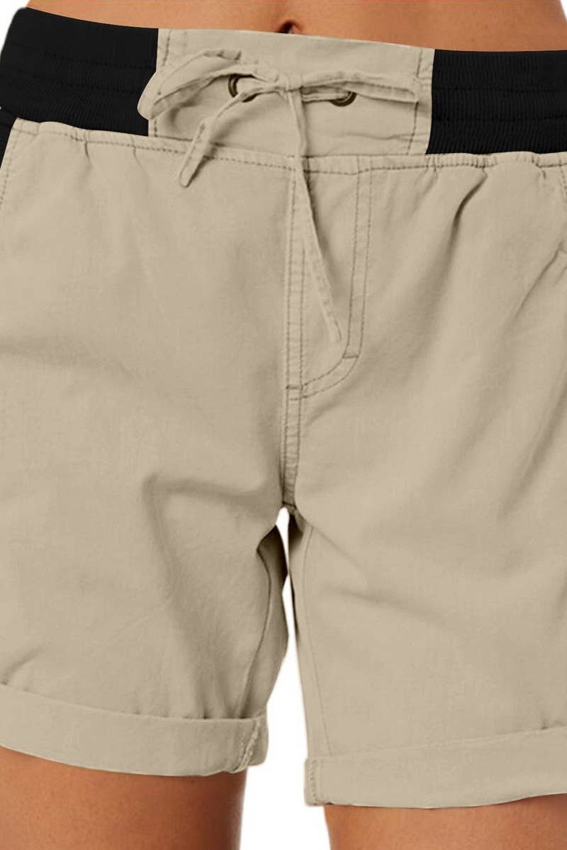 CWBSP0562_RETRO SOLID DRAWSTRING RIBBED UTILITY SHORTS
