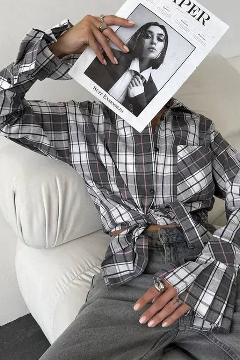 CWTBLL557_CLASSIC LOOSE CASUAL PLAID LONG-SLEEVED SHIRT