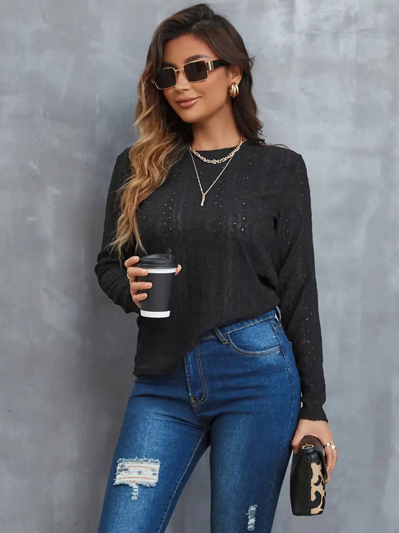 Breathable stretch round neck long sleeve T-shirt