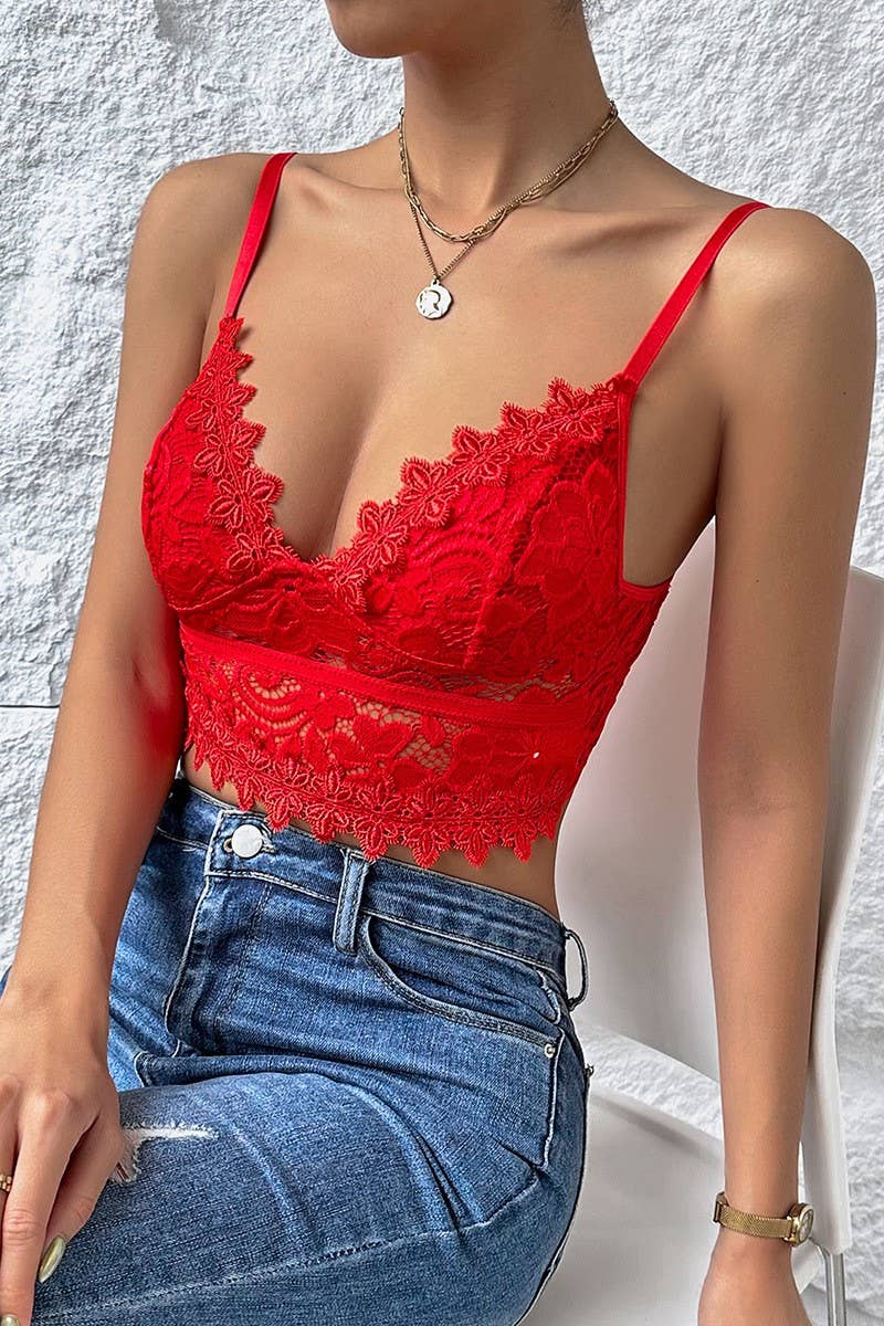 CWTTK0400_DEEP V-NECK  LACE SEXY TANK TOP
