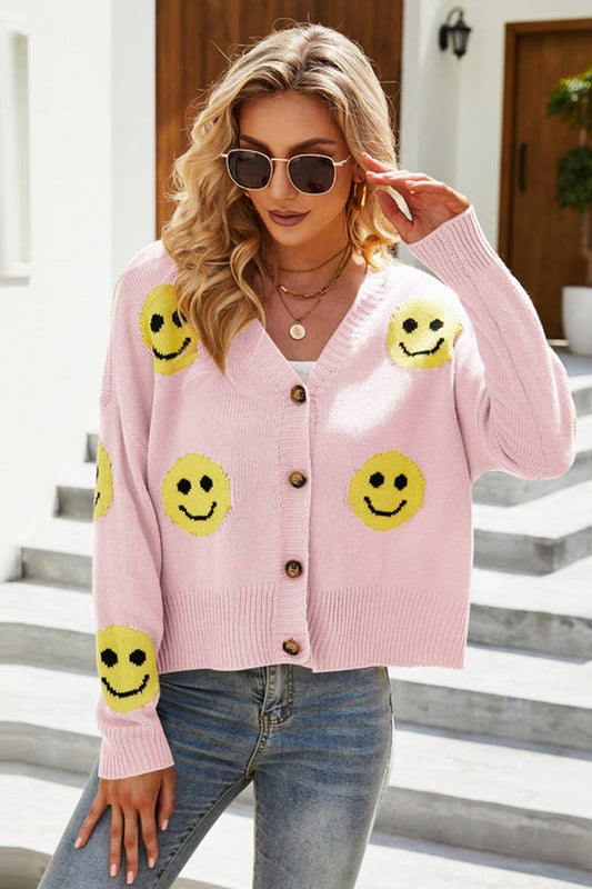 CWOCAL0777_SMILEY FACE LOOSE KNIT CARDIGAN SWEATER