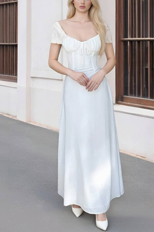 CWDMD6448_ELEGANT SLIM HIGH WAIST TIE PLEATED DRESS