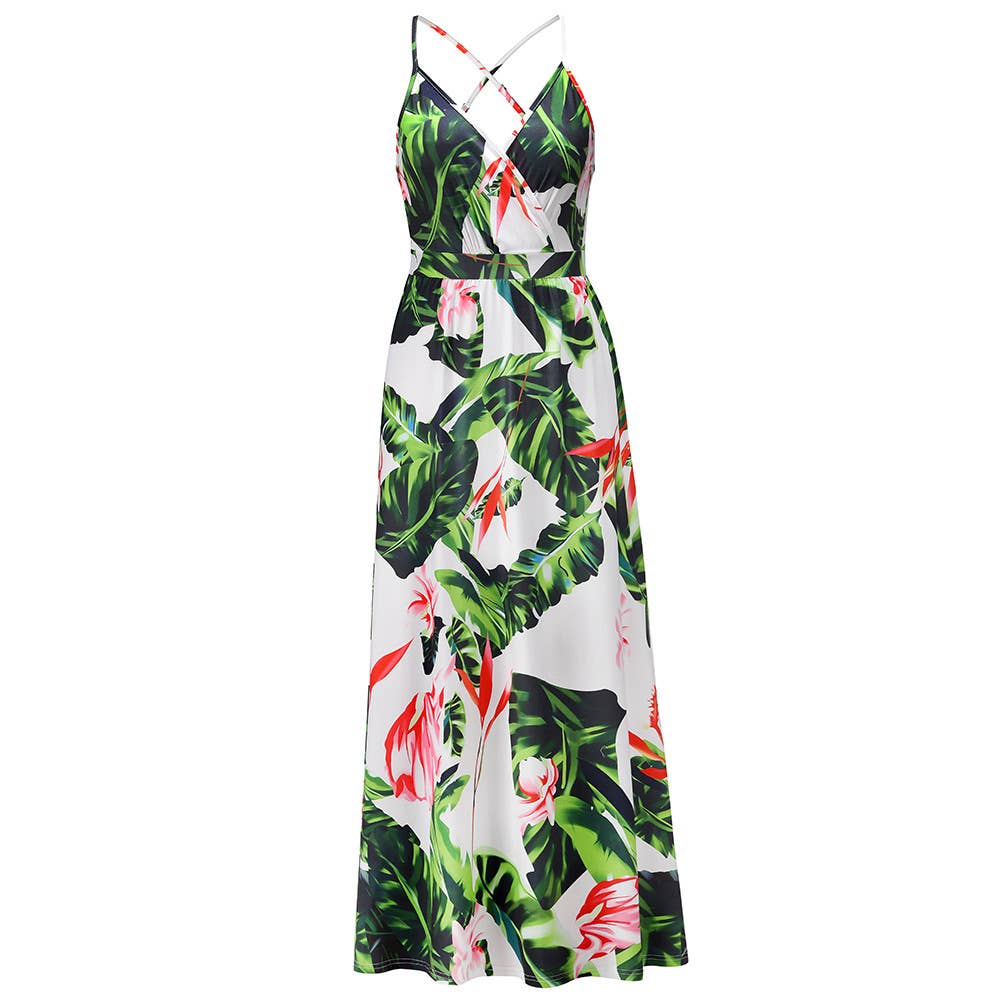 Bohemian Floral Print Spaghetti Strap Long Dress