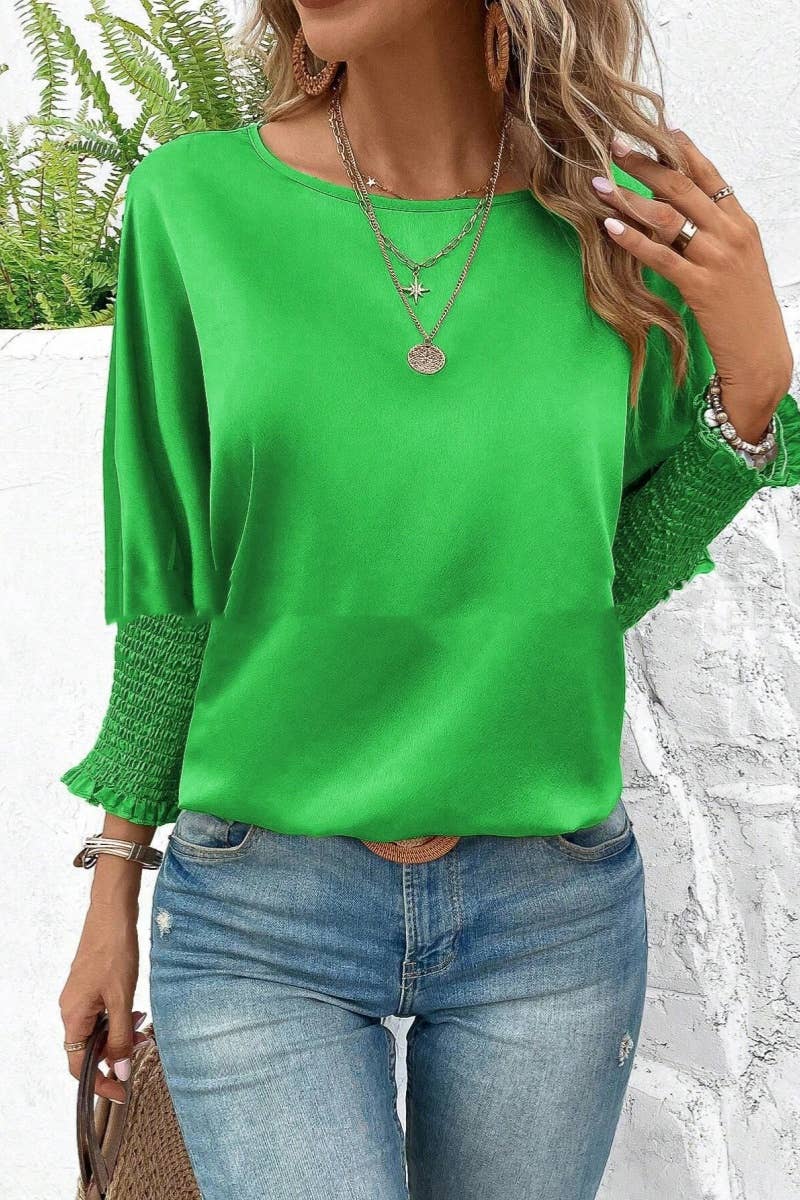 CWTBLL1440_ROUND NECK LONG SLEEVE BAT-SLEEVE SHIRT TOP