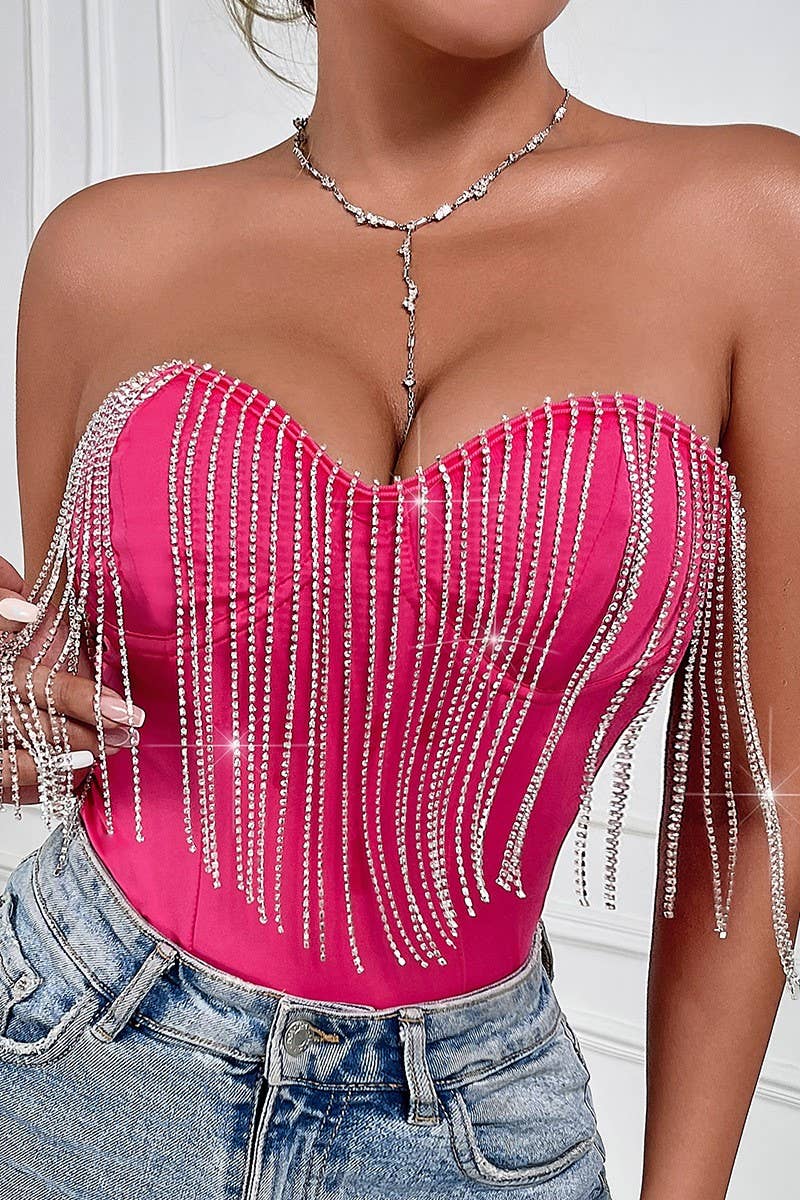 CWSBS0193_SOLID UNDERWIRED TASSEL DIAMOND BODYSUIT