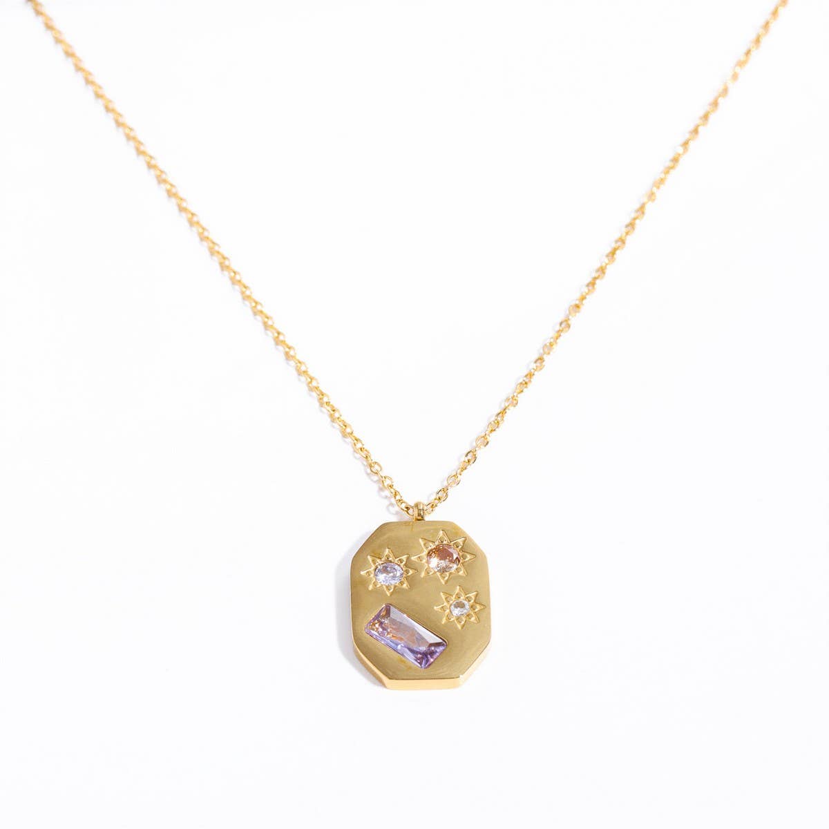 NEW STAINLESS STEEL U-SHAPED ZIRCONIA NECKLACE_CWMM3824