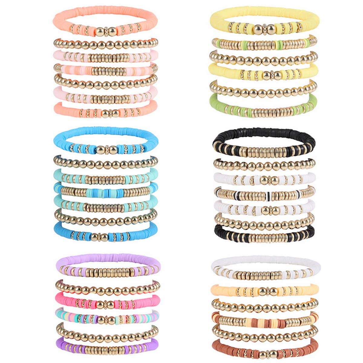 VINTAGE CLAY ROUND BEAD BRACELET SET JEWELRY