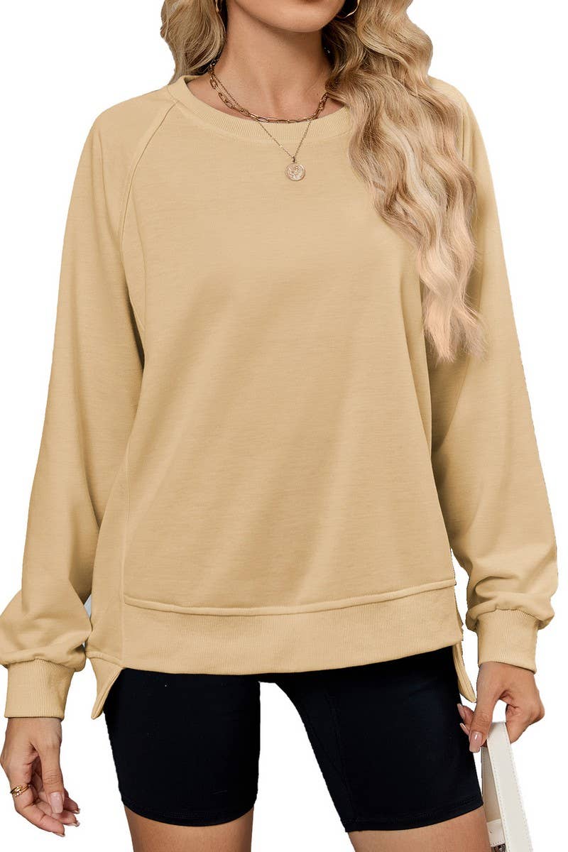 CWTTL01001_NEW THREADED ROUND NECK LONG SLEEVE LOOSE TOP