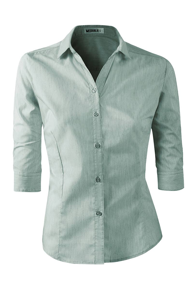 CWTSTL709_3/4 Sleeve Button Down Collar Shirt Blouse