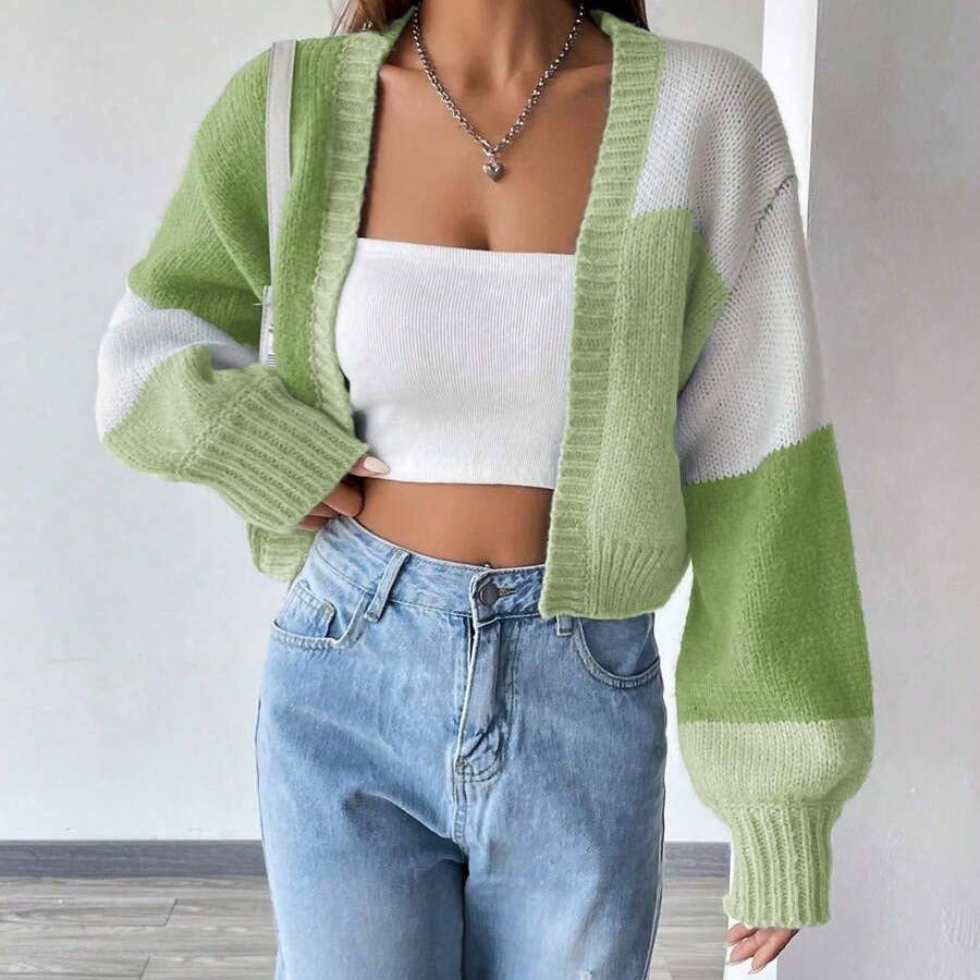 Color-blocked retro striped knitted sweater