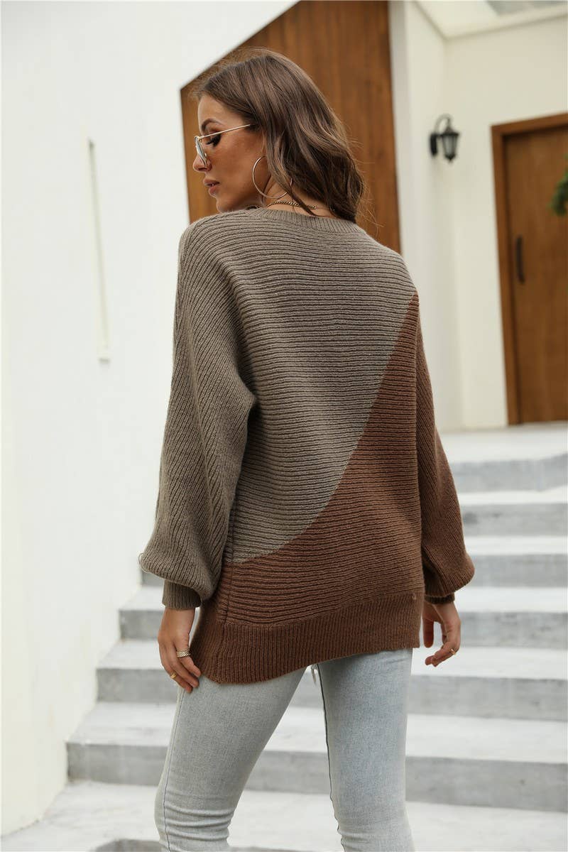 CWOSWL3173_CONTRAST COLOR STITCHING BATWING SWEATER