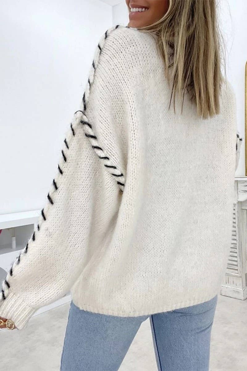 CWOSWL5814_CREW NECK LONG SLEEVE KNIT SWEATER TOP