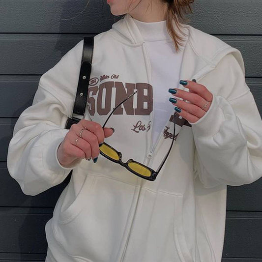 DESIGN SENSE NICHE LOOSE HOODED ZIPPER COAT