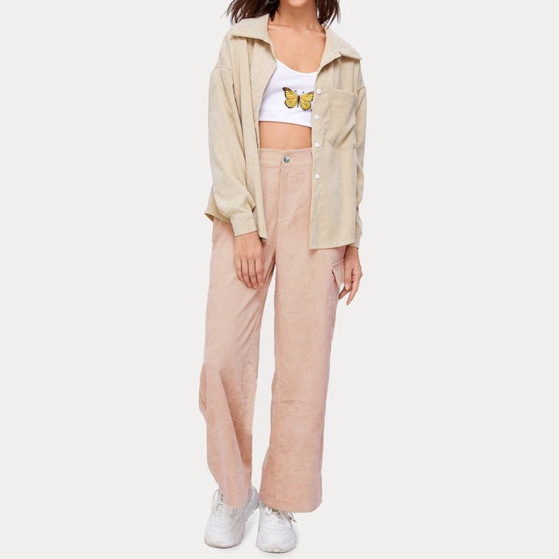 Casual loose corduroy straight leg wide leg pants