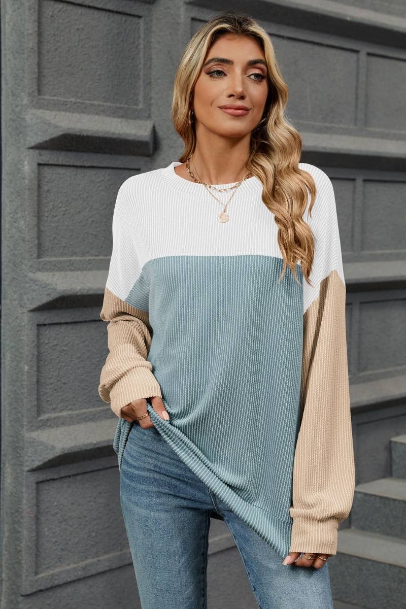 CWTBLL1885_FALL CREW NECK LONG SLEEVE COLOR CONTRAST TOP