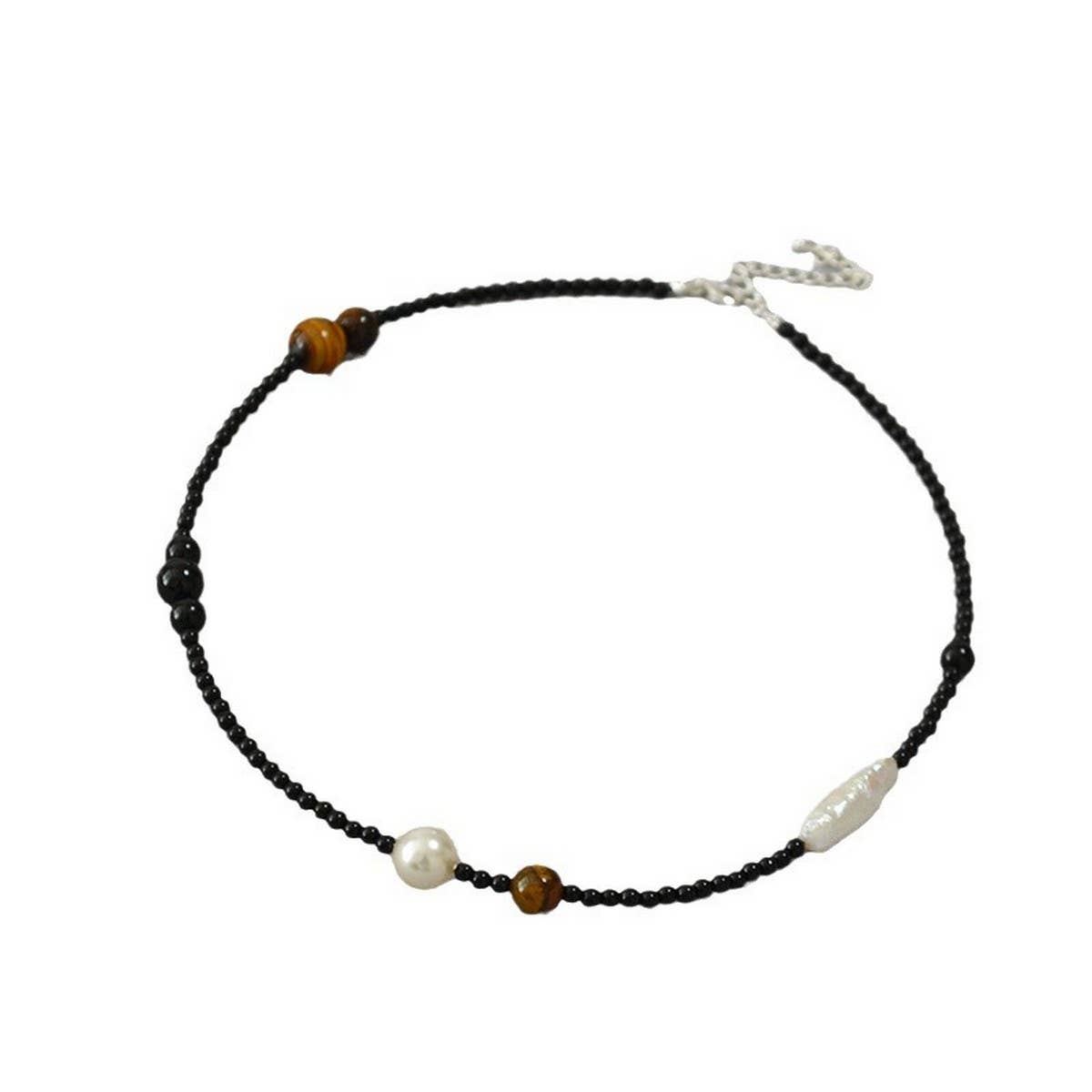 VINTAGE STITCHING ASYMMETRICAL BEADED NECKLACE