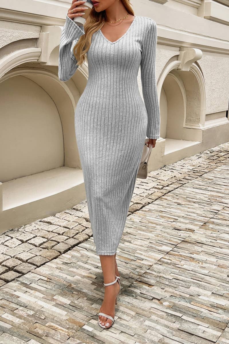 CWDMD3617_V-NECK FANNY PACK HIP SWEATER DRESS LONG