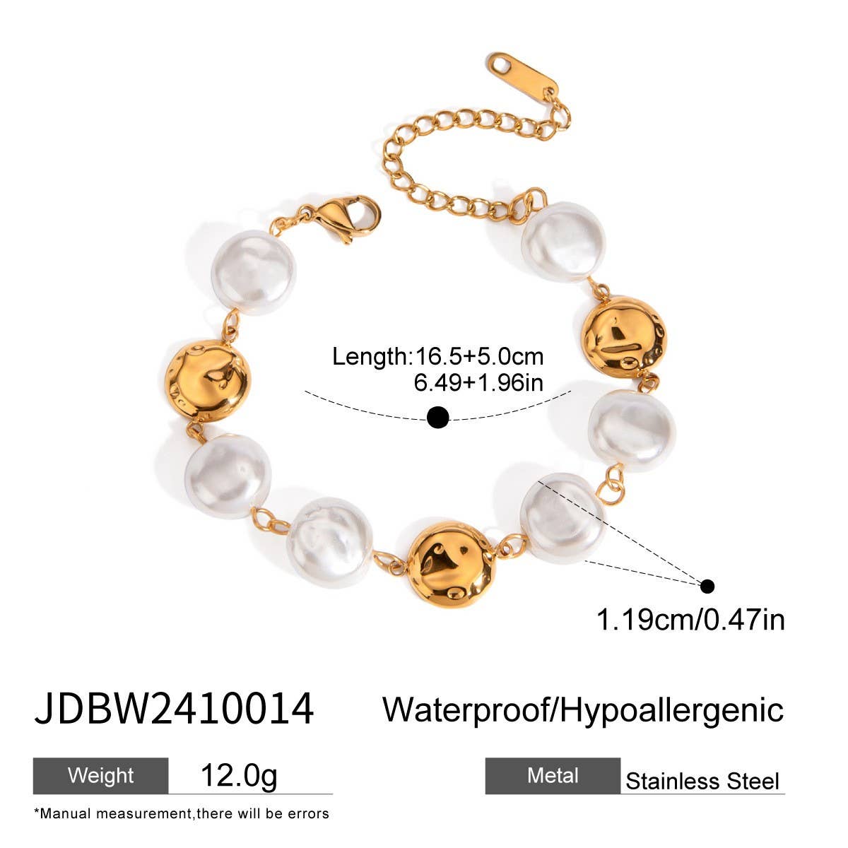 Vintage Glass Pearl Bracelet in Titanium Steel