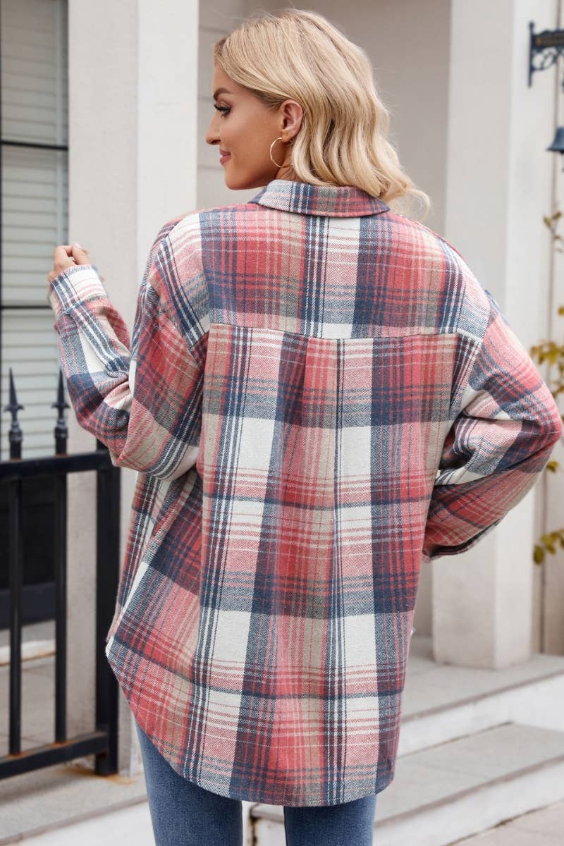CWTSTL1719_AUTUMN PLAID FLANNEL LONG-SLEEVED WOOLEN SHIRT