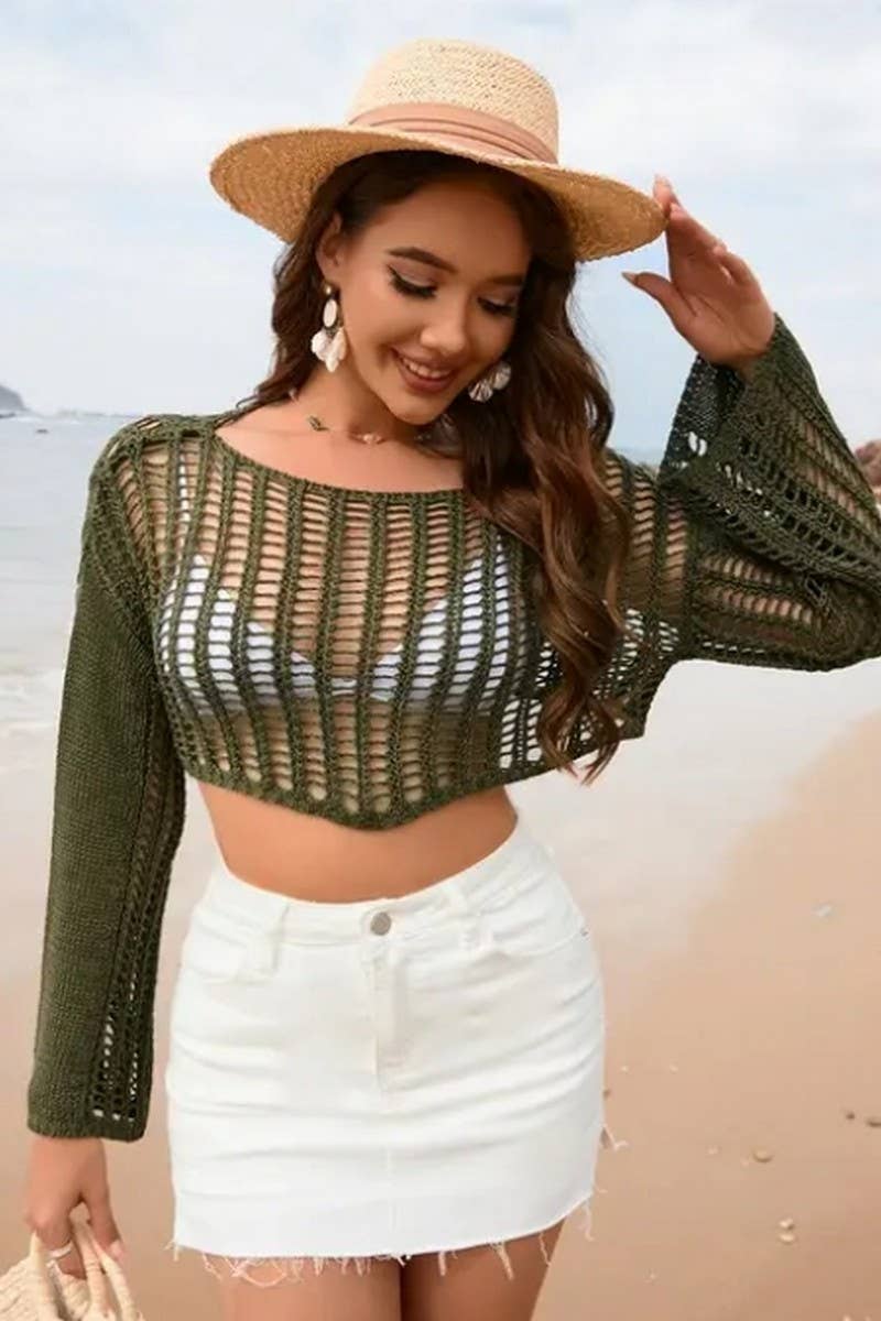 CWTTL1986_SUMMER LOOSE ROUND NECK HOLLOW CARDIGAN