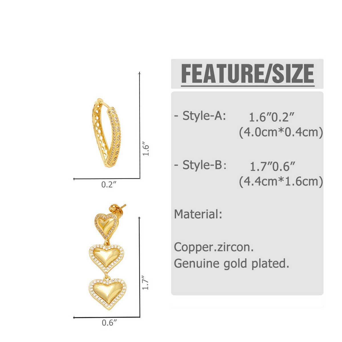 GOLD PLATED HEART SHAPED PENDANT EARRINGS