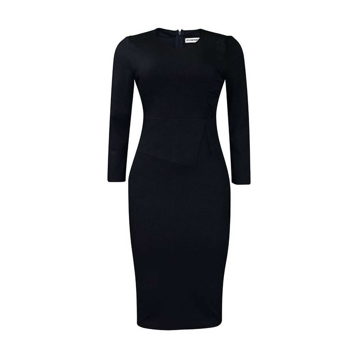 RUFFLE HEM SOLID COLOR ROUND NECK HIP DRESS