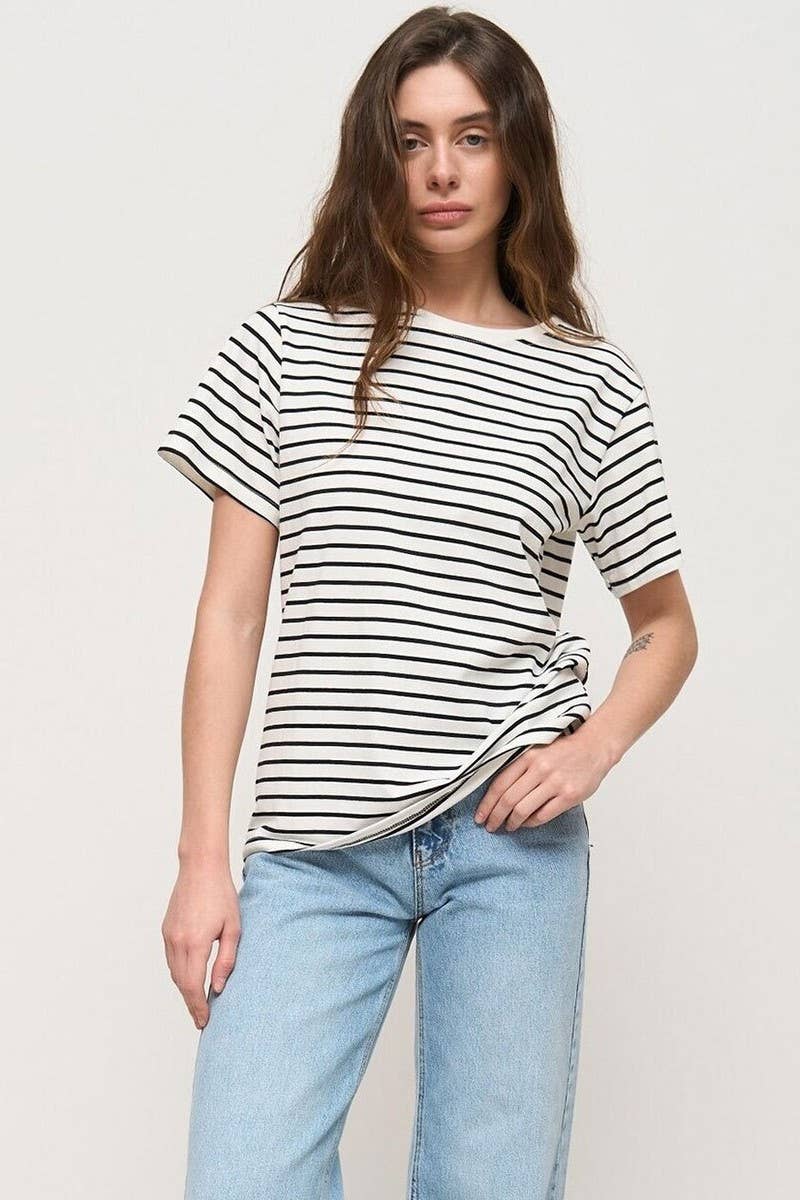 CWTBLS1989_STRIPED CREW NECK SHORT SLEEVE T-SHIRT