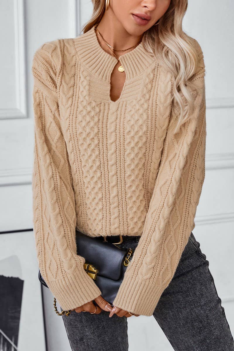 CWOSWL2827_SOLID COLOR CABLE KNIT PULLOVER SWEATER