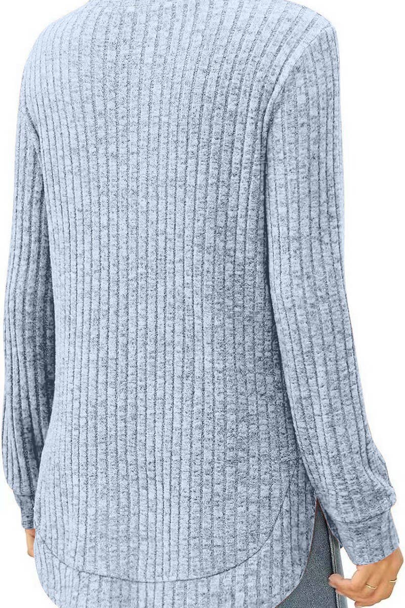 CWTBLL2383_ROUND NECK LONG SLEEVE SLIT SWALLOWTAIL TOP