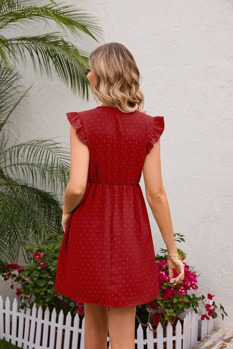 CWDSD4004_A SHORT DRESS WITH WOODEN EARS TRIMMED WAIST