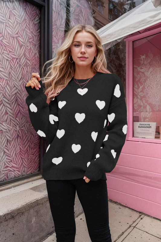 CWOSWL4886_VALENTINE'S DAY HEART LOOSE PULLOVER SWEATER