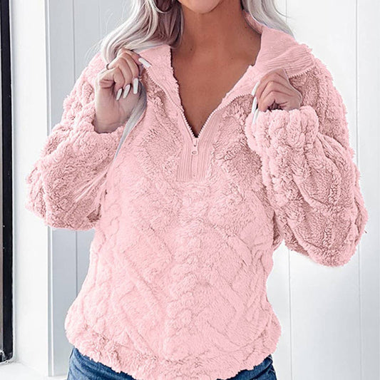 CASUAL LOOSE SOLID COLOR LAPEL FLEECE SWEATER