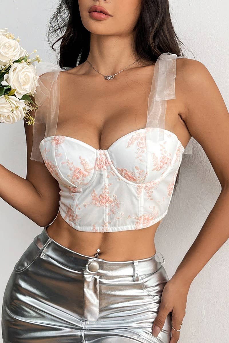 CWTTK0739_EMBROIDERED BACKLESS LACE-UP HERRINGBONE VEST