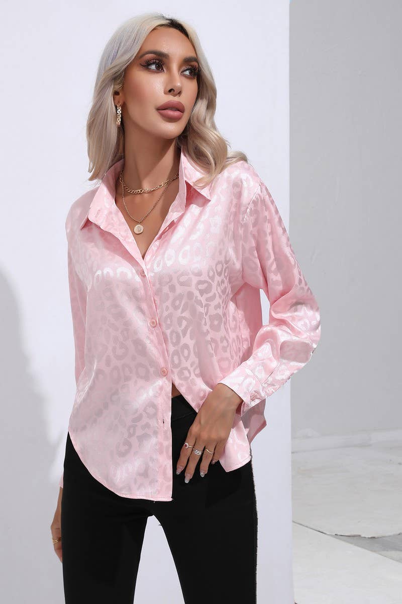 CWTBLL0694_Button Down Silky Satin Long Sleeve Top