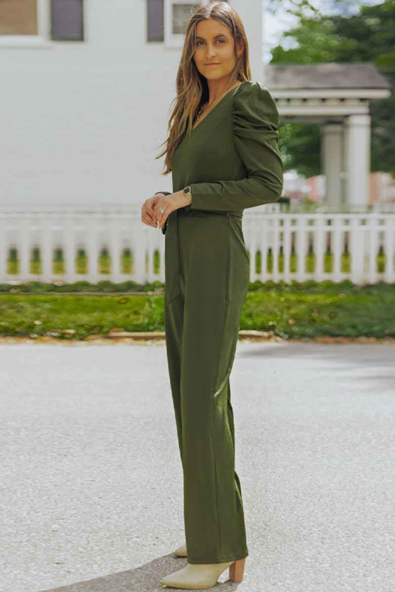 CWSJS1098_V-NECK LONG SLEEVED WAIST ONE-PIECE PANTS