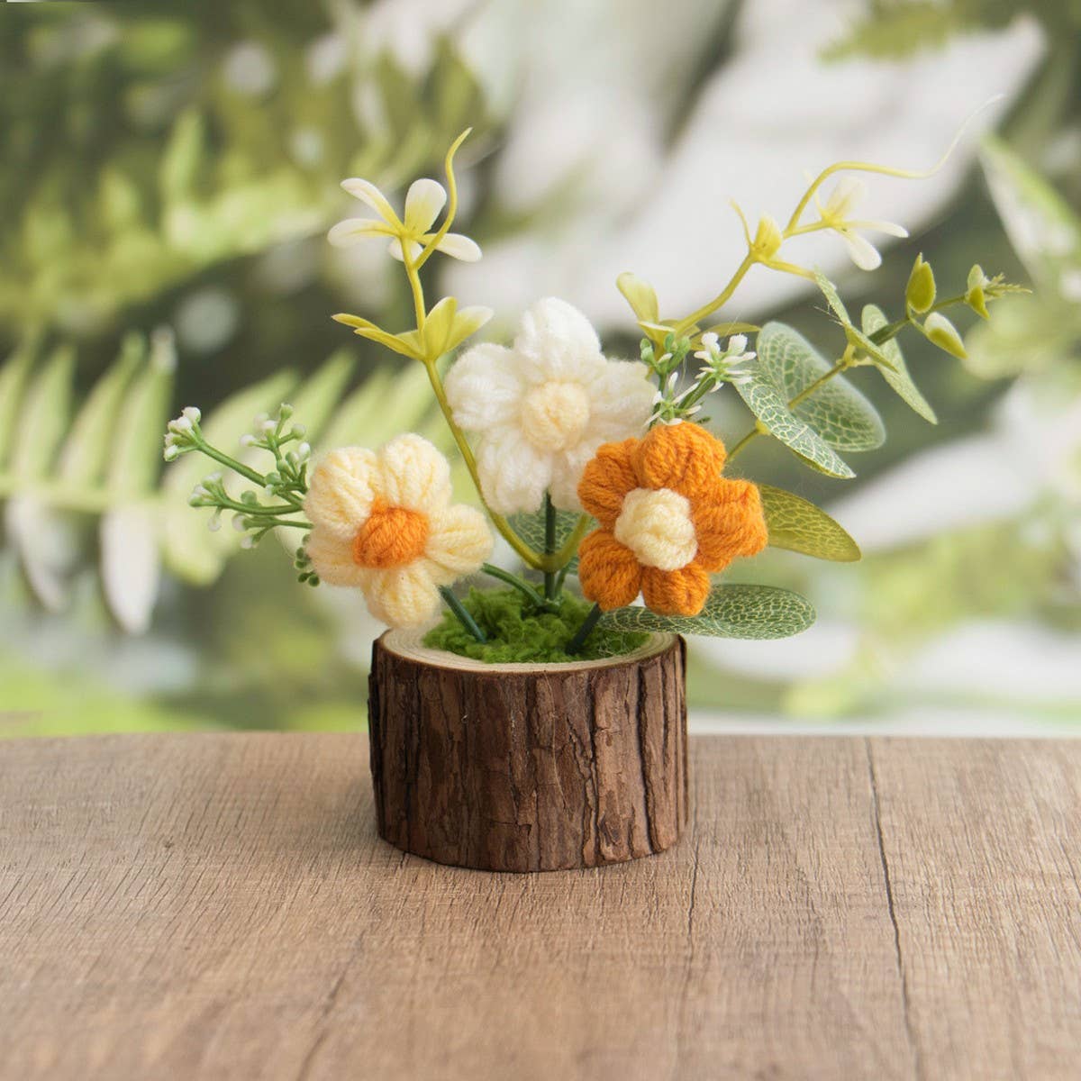 CWMM9287_HAND-WOVEN POTTED WOOL CROCHET SUNFLOWER BOUQUET