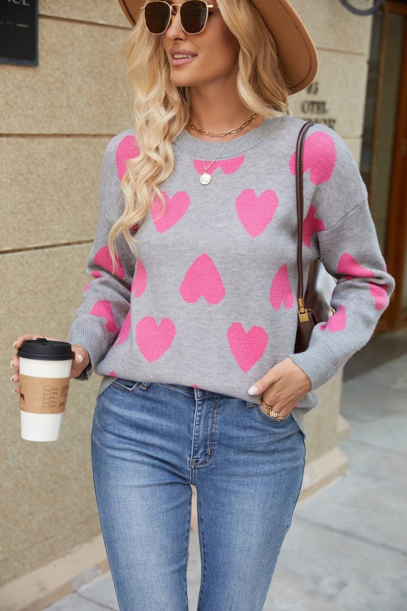 CWOSWL5257_KNITTED JACQUARD ROUND NECK PULLOVER SWEATER