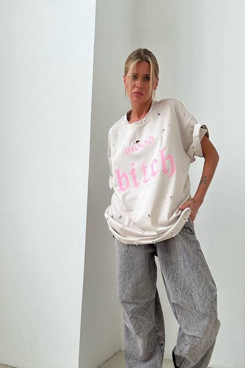 CWTTS1275_DISTRESSED LETTER PRINT SHORT-SLEEVED T-SHIRT