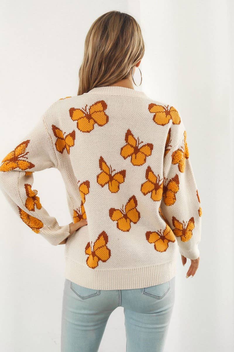 CWOSWL3964_3D BUTTERFLY JACQUARD CREWNECK KNITTED SWEATER