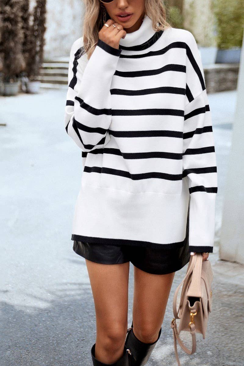 CWOSWL6509_STRIPED LOOSE-FITTING TURTLENECK SWEATER