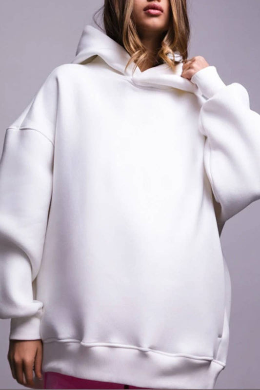 CWOHOL0661_SOLID COLOR LOOSE HOODED LONG-SLEEVED HOODIE