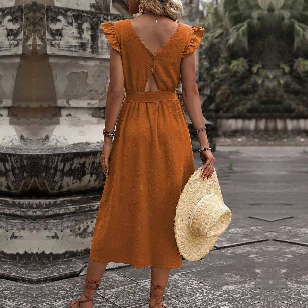 A BACKLESS WAISTED BUCOLIC FAKE DRESS