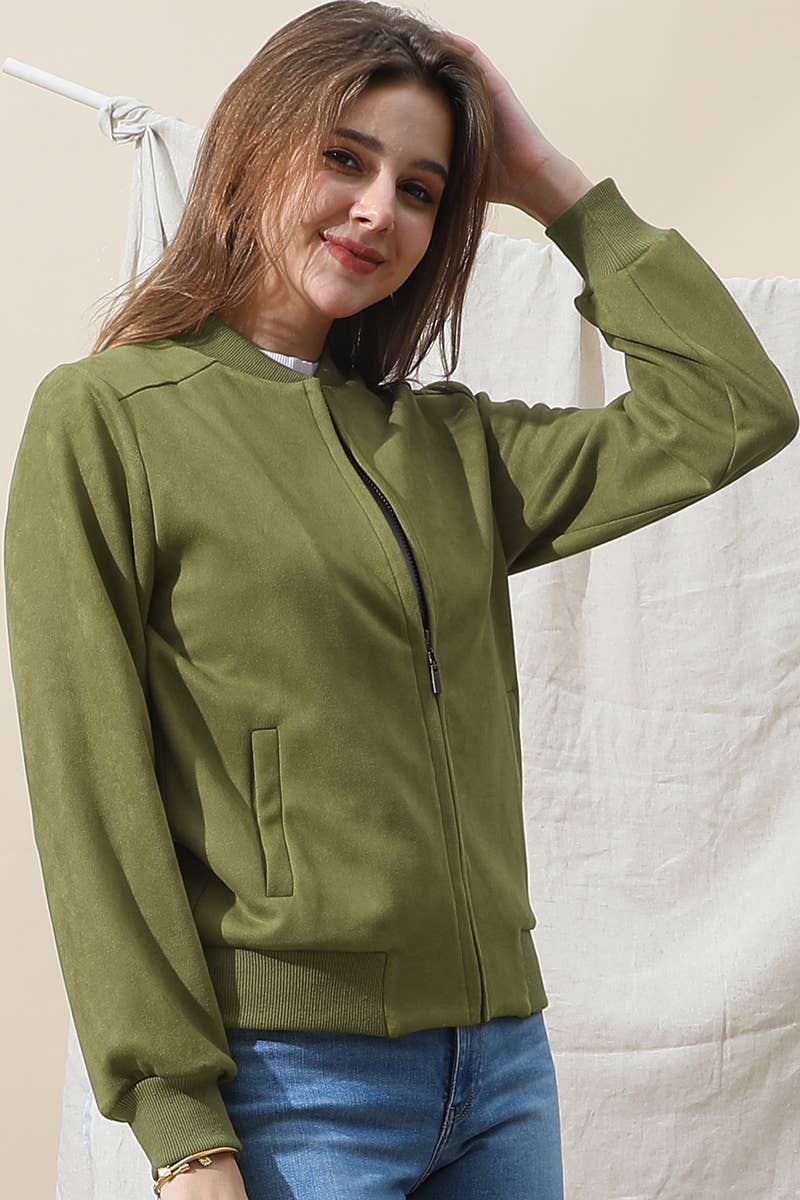 CWOJA706_WATERFALL FAUX SUEDE ZIP-UP WESTERN BOBMER JACKET