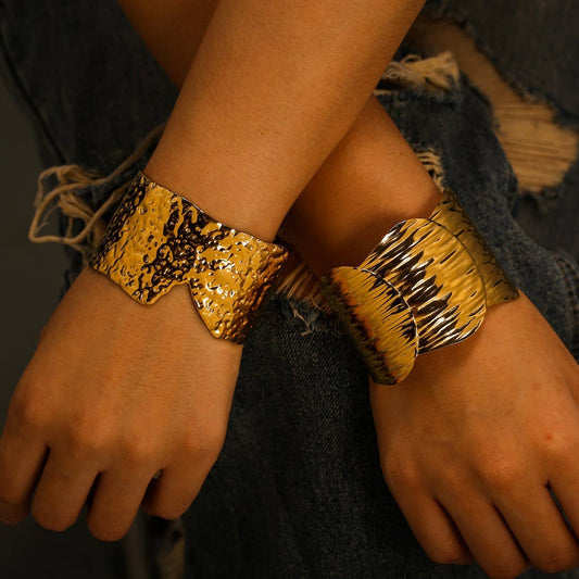 Wide Irregular Open Cuff in 18K Stainless Steel