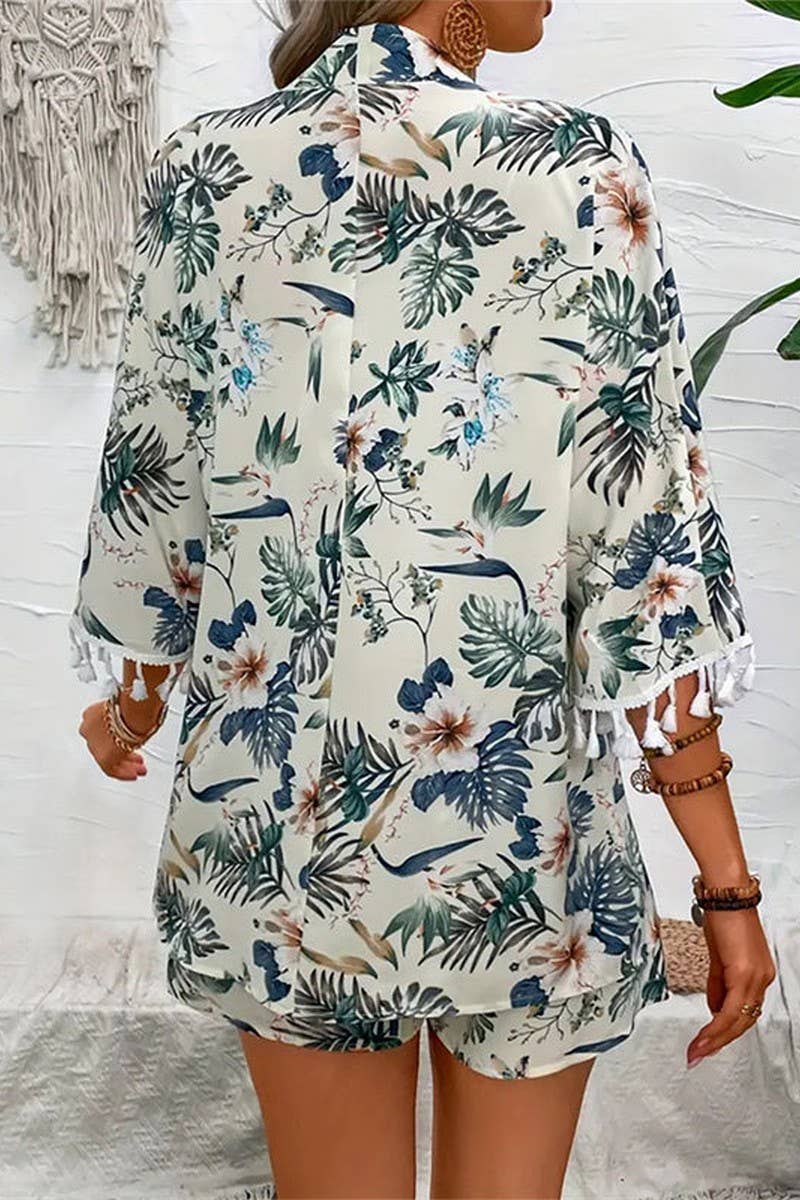 CWSS1124_LOOSE BEACH PRINTED TASSEL SHORT TWO-PIECE