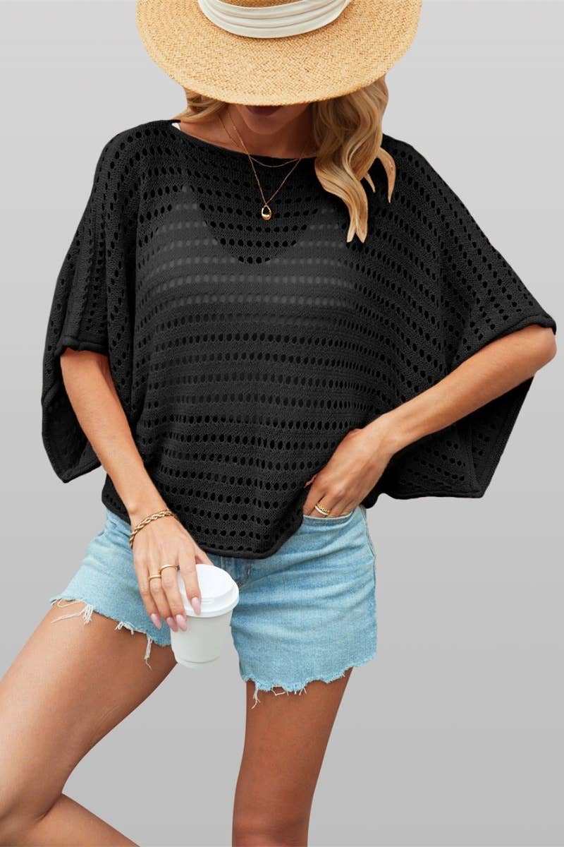CWTBLS0746_CREW-NECK BAT-SLEEVE CUTOUT KNIT TOP