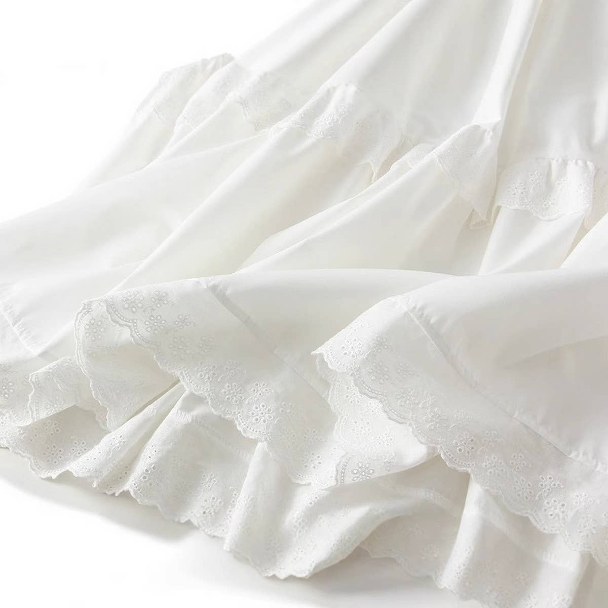 Lace Trim High-Waist Midi Cake Skirt