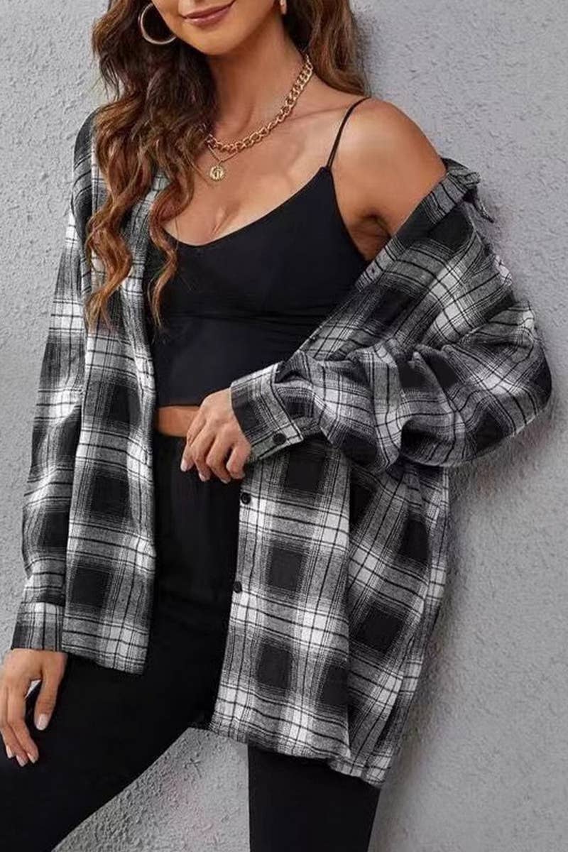 CWTBLL3880_GENTLE TEMPERAMENT CASUAL BUTTON PLAID SHIRT