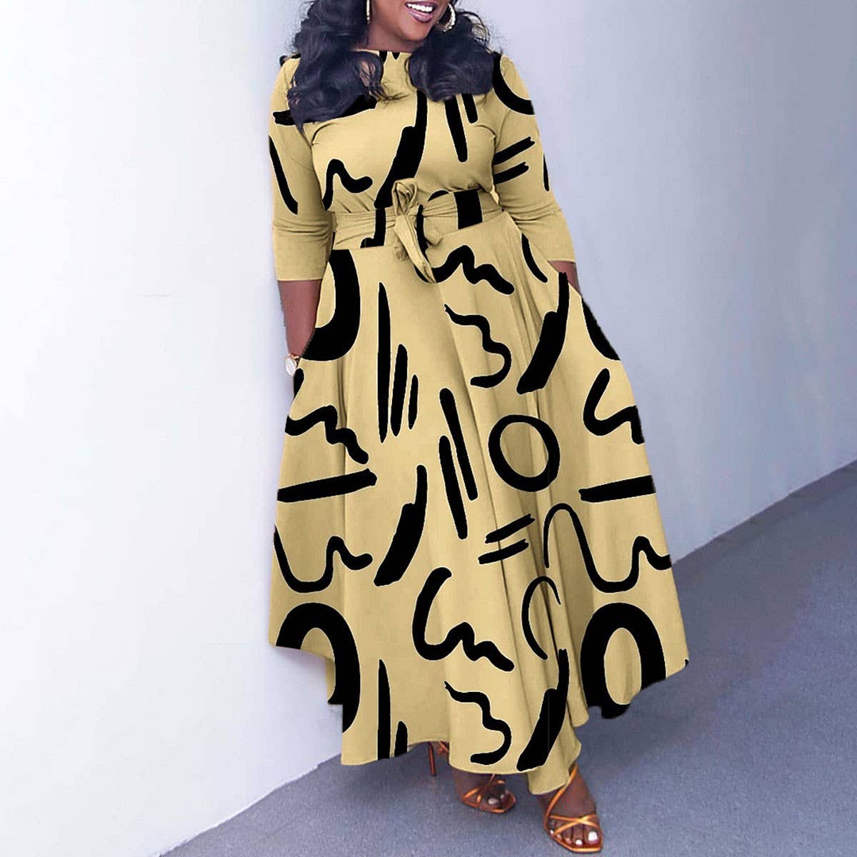 FASHIONABLE LACE-UP PRINTED OVERSIZED DRESS