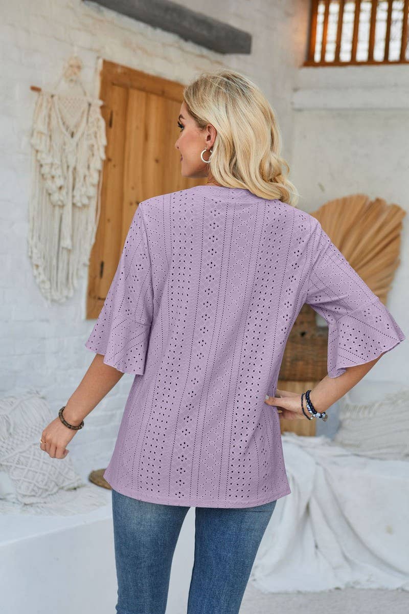 CWTTS00711_LOOSE V-NECK THREE-QUARTER SLEEVE TOP